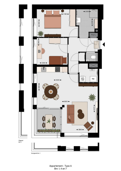 Appartementen type A Bnr 1, 4, 7